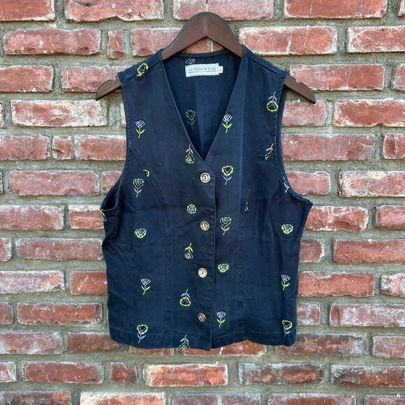 Action Wear Embroidered Flowers Tencel Vest Large Vintage USA - Picture 1 of 6